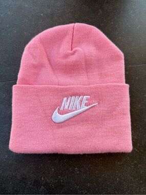 (Youth) Nike Pink Cuffed Beanie with White Swoosh for child (New/ Never Used)